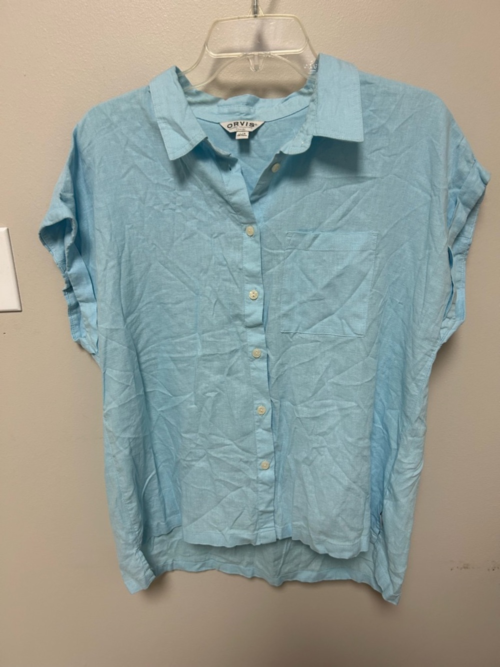 Orvis Blue Linen Blend Button Front Top Women’s Large Lightweight Shirt - Picture 2 of 6